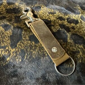 all leather keychain trigger snap brown 1” wide 6.5” long